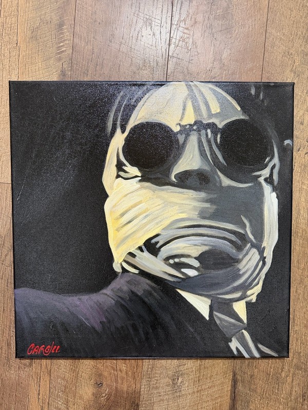 Invisible Man Painting Cargill Original 18×18 Vintage Horror Art H.G. Wells