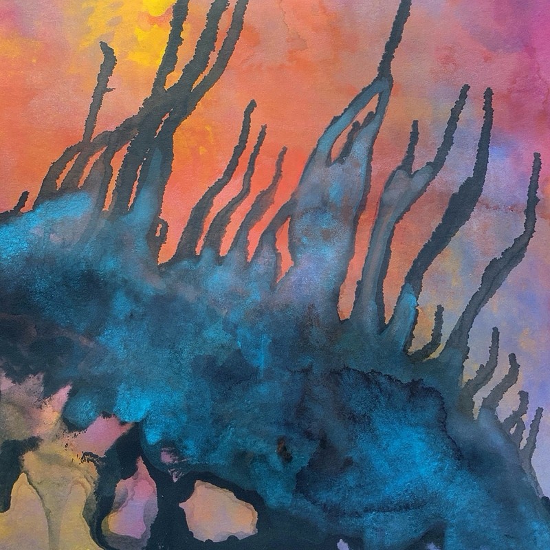 Original Fine Art Abstract Desert Watercolor Ink Painting Signed Unframed 11x14 gallery