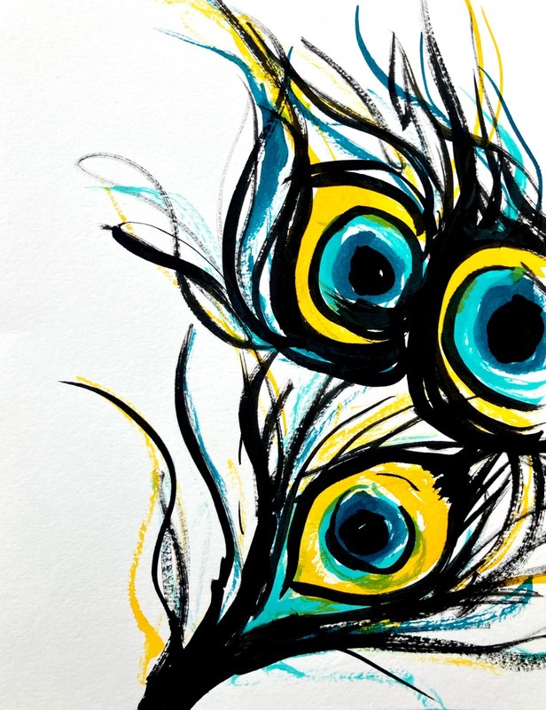 TITA PAINTZ Peacock Feathers Abstract Painting Original Hand Painted Wall Art gallery