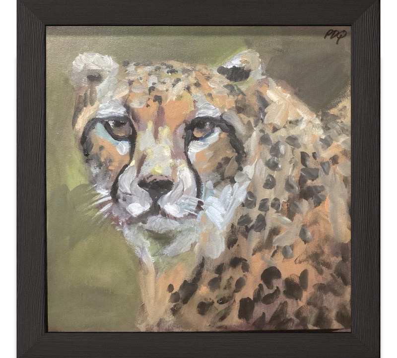 PDQ Artist Original Painting Wildlife Cheetah Abstract Acrylic 12×12 Art Canvas