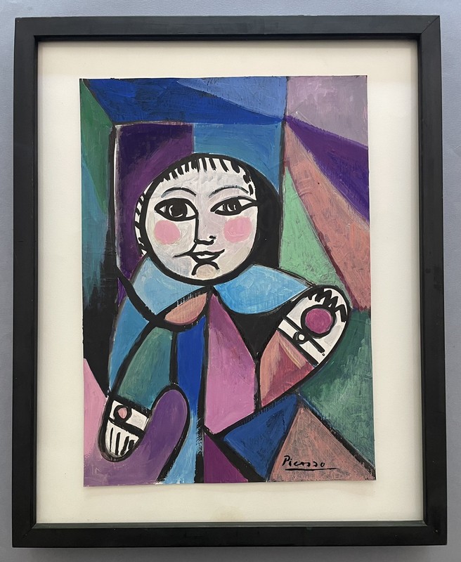Picasso Pablo Original Painting Child Child's Room Cubist Signed Spanish Art F72 gallery