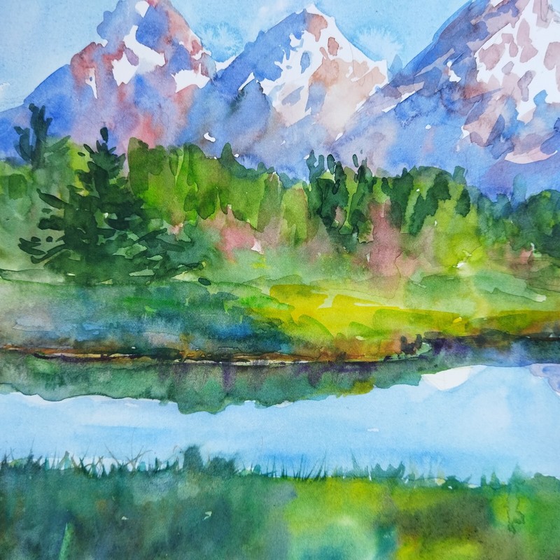 Grand Teton National Park Mountain Landscape Original Watercolor Painting gallery