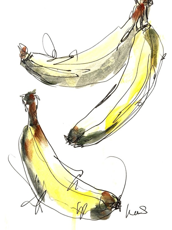 Original Abstract Expressionism 9X12 Three Bananas Paper Ink Handmade Signed 15 gallery