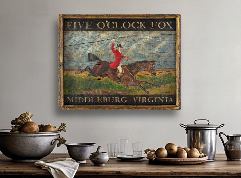 Tavern Sign "Five O'Clock Fox" Hunt Horse - Antique Look Repro of Original Art gallery