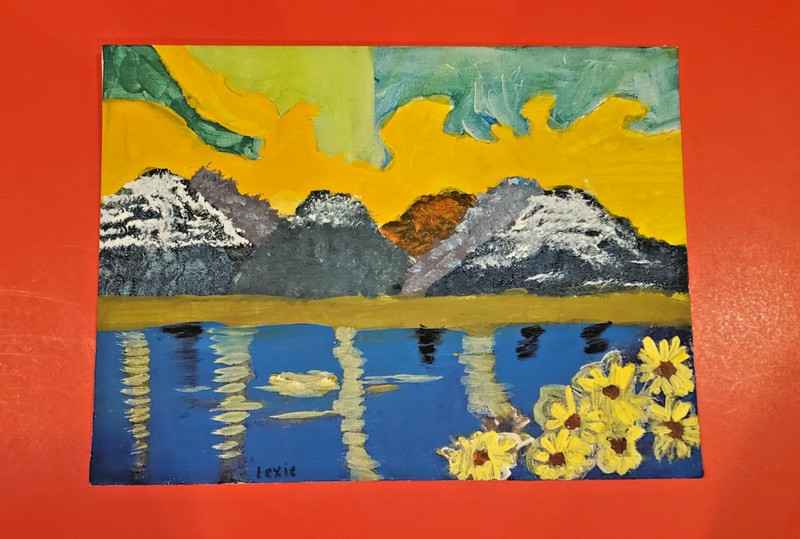 THE SUNNY DAY MOUNTAIN 9×12 ART PAINTING ACRYLIC PAINT ON THIN CANVAS VERY NICE
