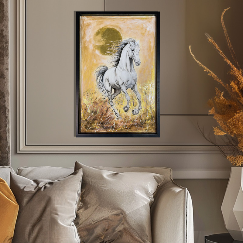 16×23 in Original White Horse Painting On wood Farmhouse To Modern Decor Style