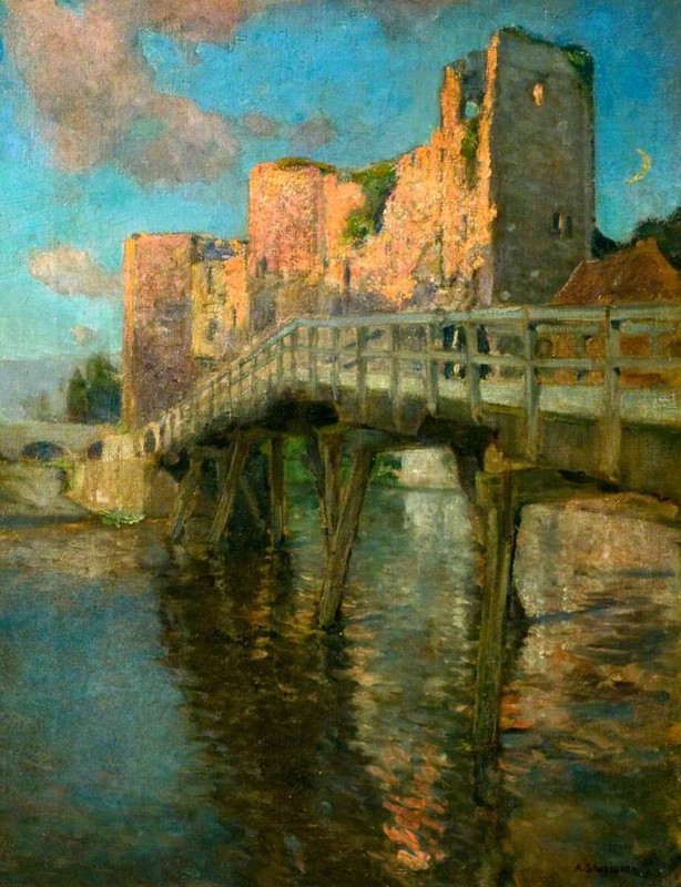 Oil painting Alfred-George-Webster-Newark-Castle Nottinghamshire Castle canvas
