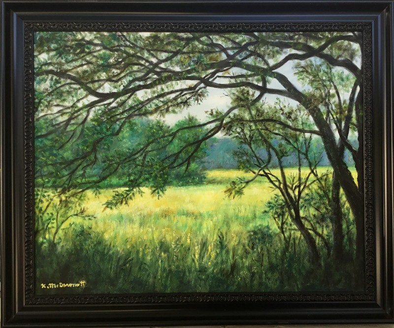 JUNE PASTURE – 16X20 inch framed oil landscape painting by K. McDermott