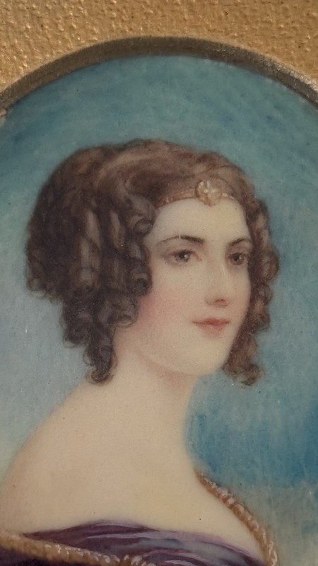 Antique Signed Hand Painted Miniature Portrait Painting Woman gallery