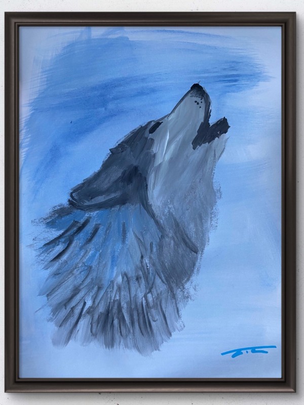 Howling Gray Wolf Acrylic Original Art 14×11 Paper