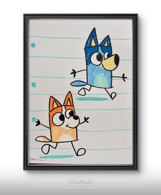 Original Doodle Bluey 2 Painting By Alannah Dyer Acrylic 9x12 in Bingo Kids Room