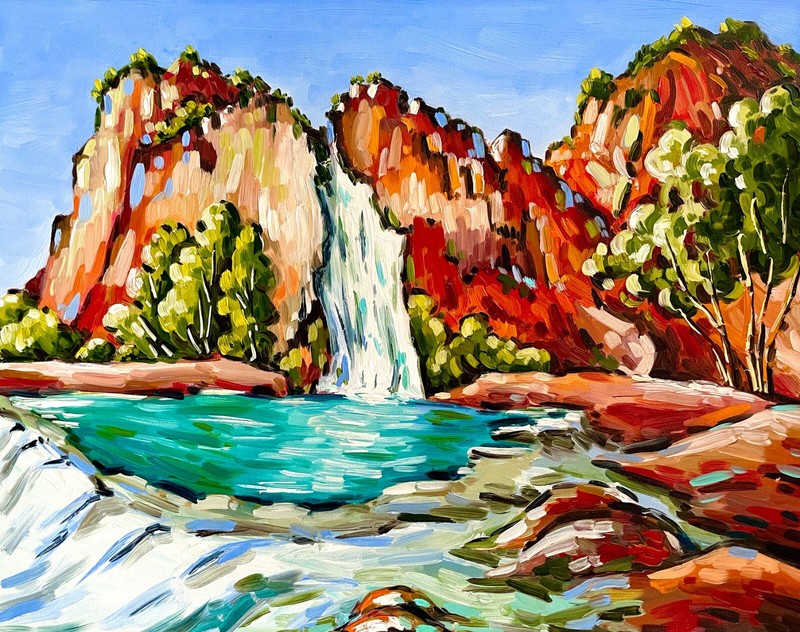 Original Oil Painting Havasu Falls Art Grand Canyon Arizona Landscape 14×11 inch