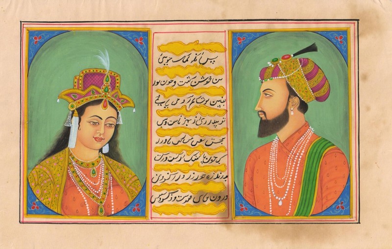 Mughal Emperor Shahjahan & Queen Mumtaz Miniature Hand Painted Paper Painting