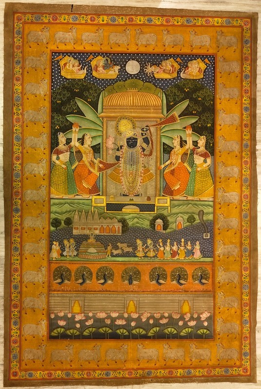 Large 4*6 Ft Fine Handmade Lord Shreenath Ji Antique Pichwai Miniature Painting gallery