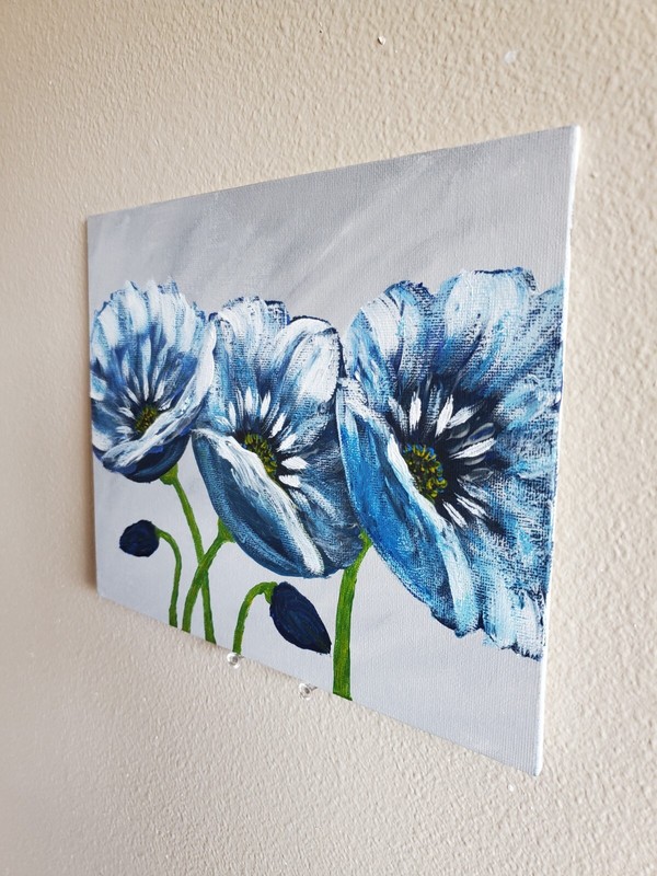 Handmade Painting Acrylic Art Panel 8x10x1/16in Decor Flowers Blue Poppies gallery