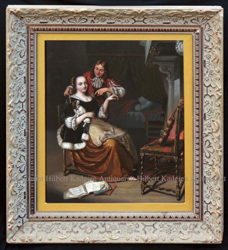 (SLINGELAND) The Interrupted Violin Lesson Finest Work circa 1860 Galante Scene