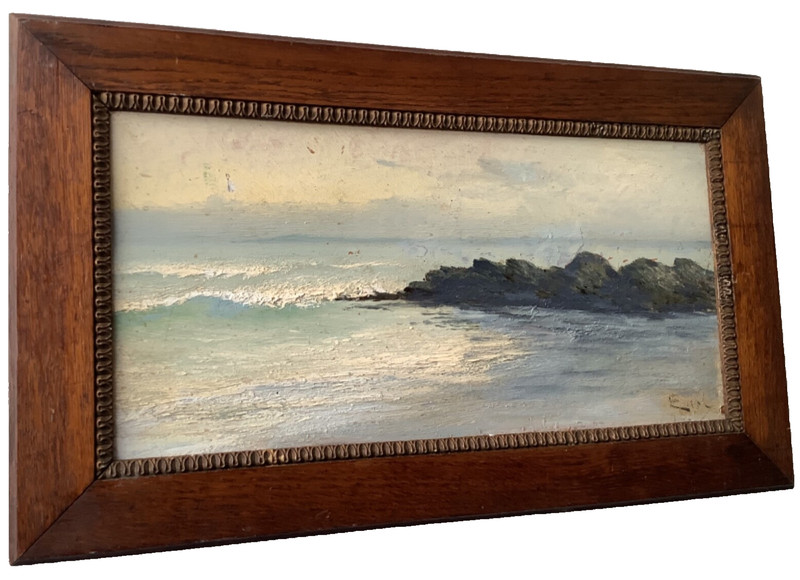 ANTIQUE FRENCH IMPRESSIONIST OIL PAINTING – MAURICE PROUST – THE ROCKY BEACH