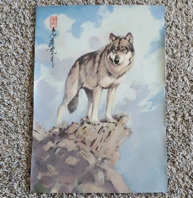 Hand Painted On Leather-Mongolian Wolf Art, Artist Signed
