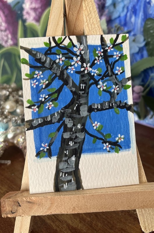 ACEO Original Blooming Tree Landscape Painting Acrylic By Nicole Tiffany Art