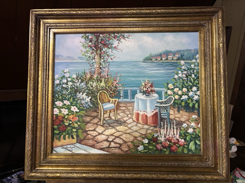 Vintage Oil Painting in ornate Antiqued Gold Wood Frame by W Hodges