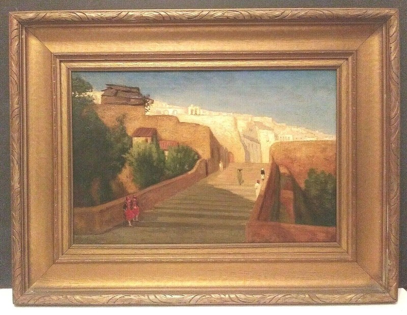 LISTED AMERICAN MARCUS WATERMAN Sd ANTIQUE ORIGINAL O/C «STAIRCASE, ALGIERS»