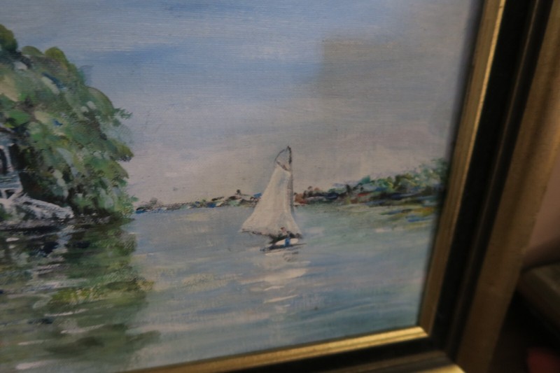 Vintage Signed Oil on Board Painting 10"x13" Pastiche Houses on The Achterzaan gallery
