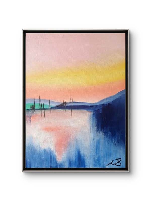 TRANQUIL LAKE 12×16 COLOURFUL MODERN ART ACRYLIC PAINTING ON CANVAS HOME DECOR