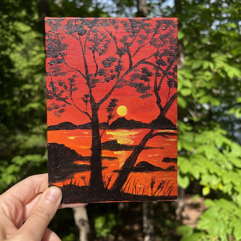 Abstract Sunset,seascape,lake,original Acrylic Painting,5/7
