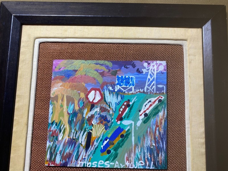 Moses Atwell Outsider Art "Cars In Landscape Scene" Oil Painting - Signed/Framed gallery