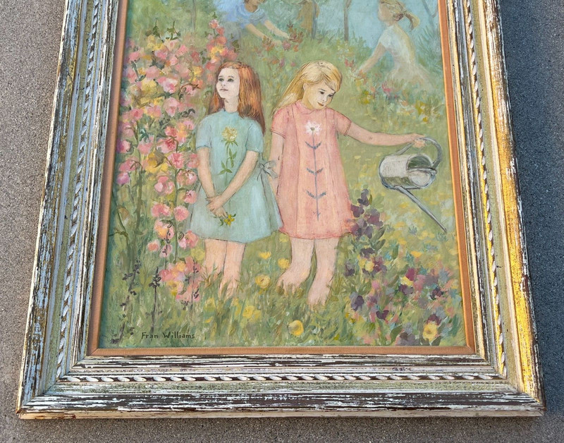 Fran Williams (American) "Children in The Flower Field" oil /Board. 1960-70's gallery