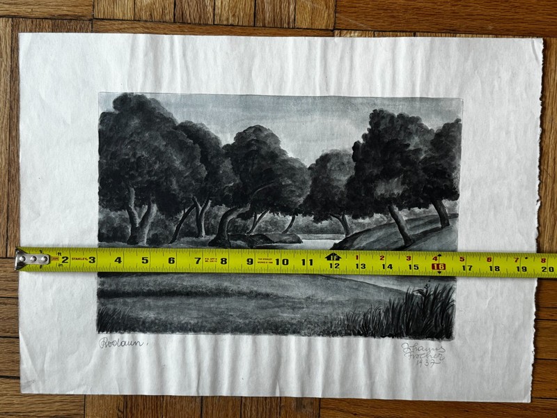 RARE Austrian Secessionist Gouache Painting Paper Johannes Fischer Signed 1937 gallery