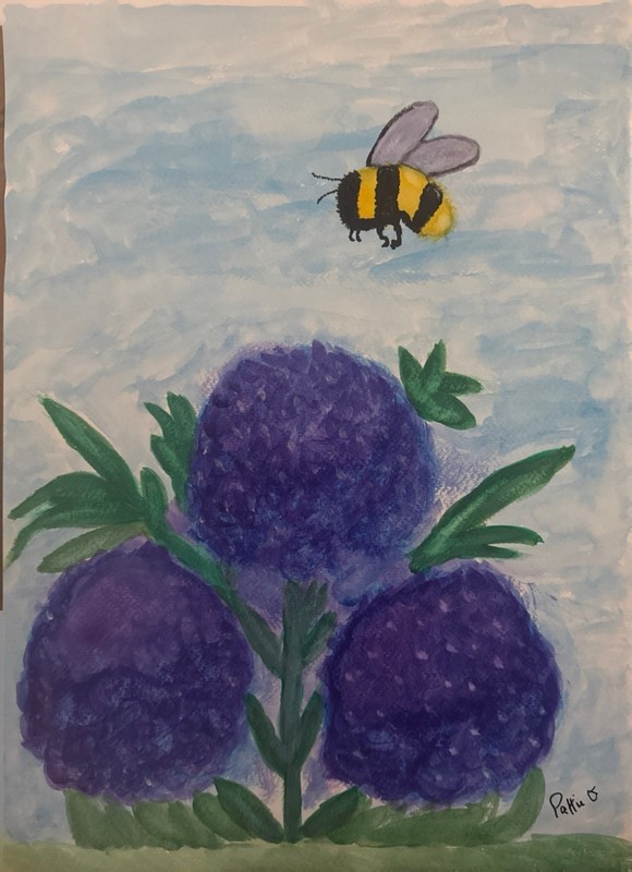 Hydrangea Bee Whimsical Floral Painting Fine Art 15X11 Gallery Paper Signed gallery