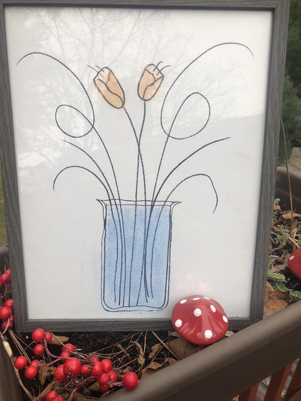 FRAMED Pastel Painting Two YELLOW Tulips FREE SHIPPING!
