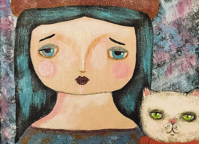 BOGO, Art PRINT of Original Painting, Cat, Folk Art, Naive Art, Outsider Art