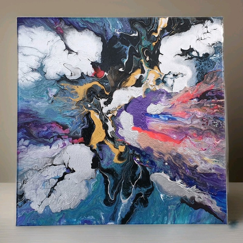 Original Abstract Fluid Art Painting (See Video) Canvas Colorful Vibrant 12×12