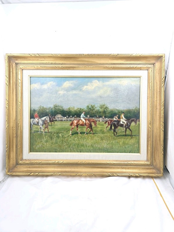 Antique French Horse Race Painting Société des Amis des Arts Exhibition 1905