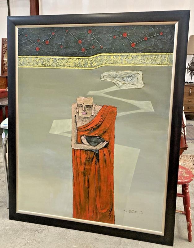Fine Art Painting – VoVan Quy Original Oil Painting – Buddhist Monk Painting