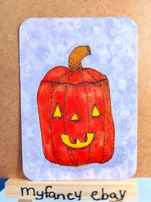 ACEO ATC Jack o lantern Summerween painting new 3.5" x 2.5" myfancy gallery
