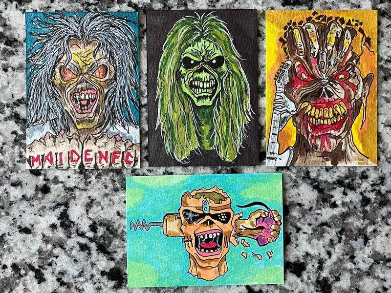 IRON MAIDEN ACEO – Art Sketch 2.5 X 3.5 (4) Card Painting KISS Card Rock Music