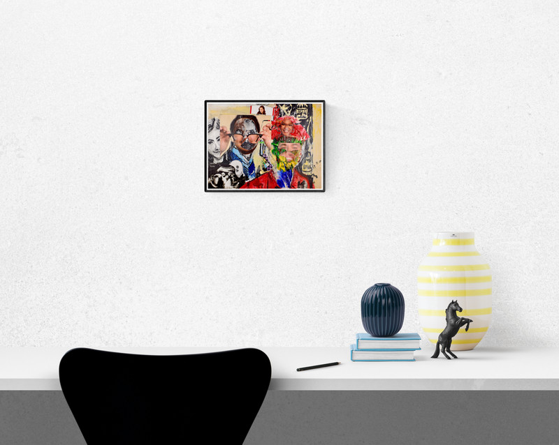 TUMULT Blue Red Yellow Faces and Cages Collage Painting Steven Tannenbaum Tao-E gallery