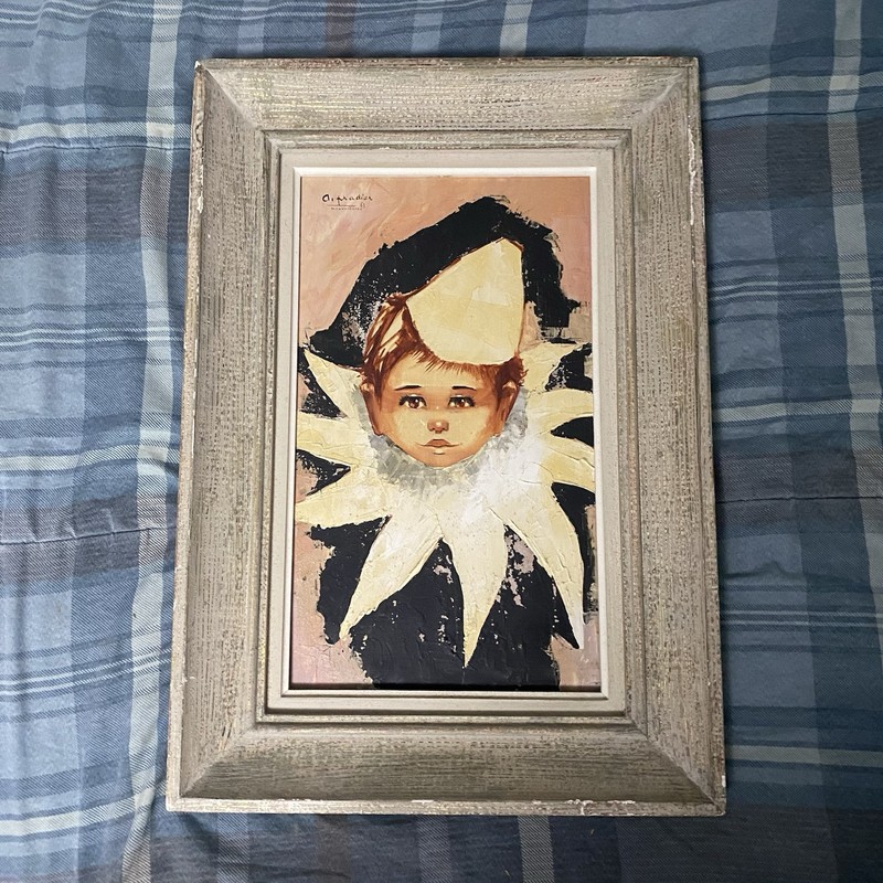 Angelo Pradier 1963 Painted Big Eye Small Boy Artwork With Frame – Painting