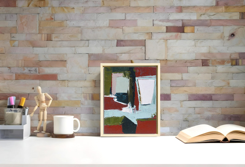 Framed Vertical Oil Painting, Burgundy Olive Wall Decor, One of a Kind Artwork gallery