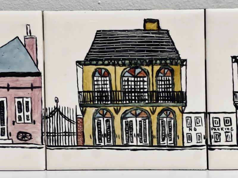 Jacques De Clercq / DeClercq Painted & Signed 4 Tile Art - French Quarter Houses gallery