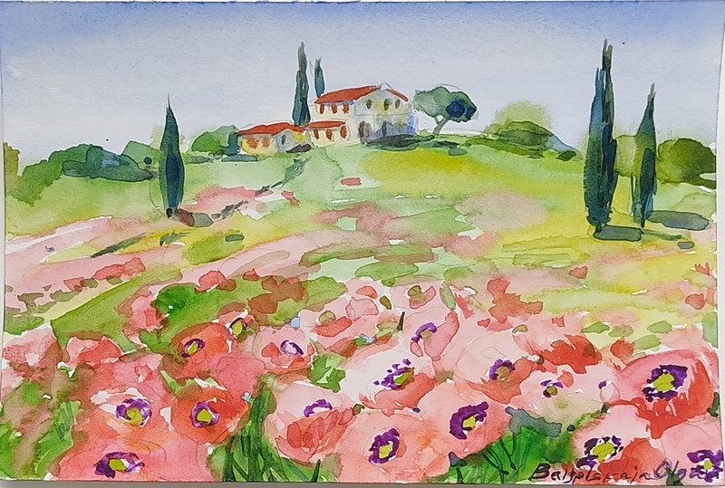 Tuscany Italia Watercolour Original Painting Painting Art Olga Stallion Landscape