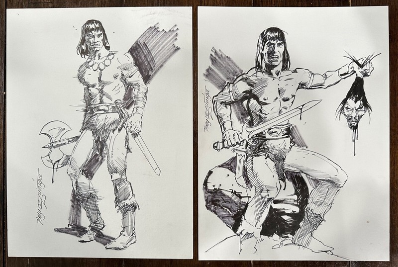 SIGNED – Tony Dezuniga – Conan Ink Drawings 2pcs Artwork 8X11