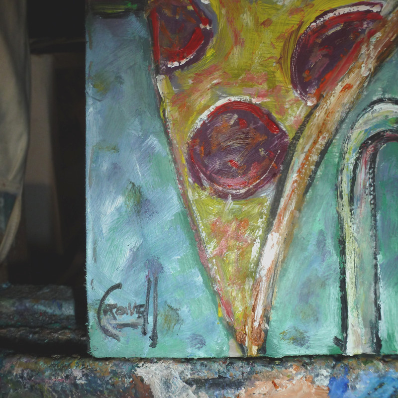 PIZZA AND BEER new food drink original 8x10 card panel oil painting by Crowell gallery
