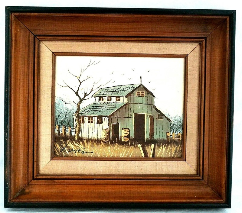 H. SMITH Farmhouse Oil on Board Painting Framed Winter Birds 14.25″ x 16.25″ *