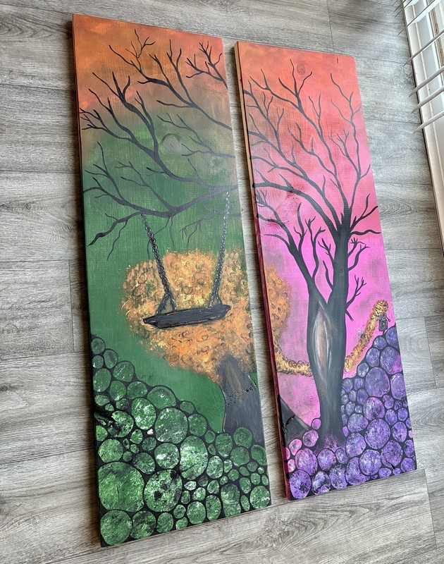 Wood Art, Tree Art, Scrap Wood Painting, 2 Piece Art, Girl Art, Tree Swing gallery