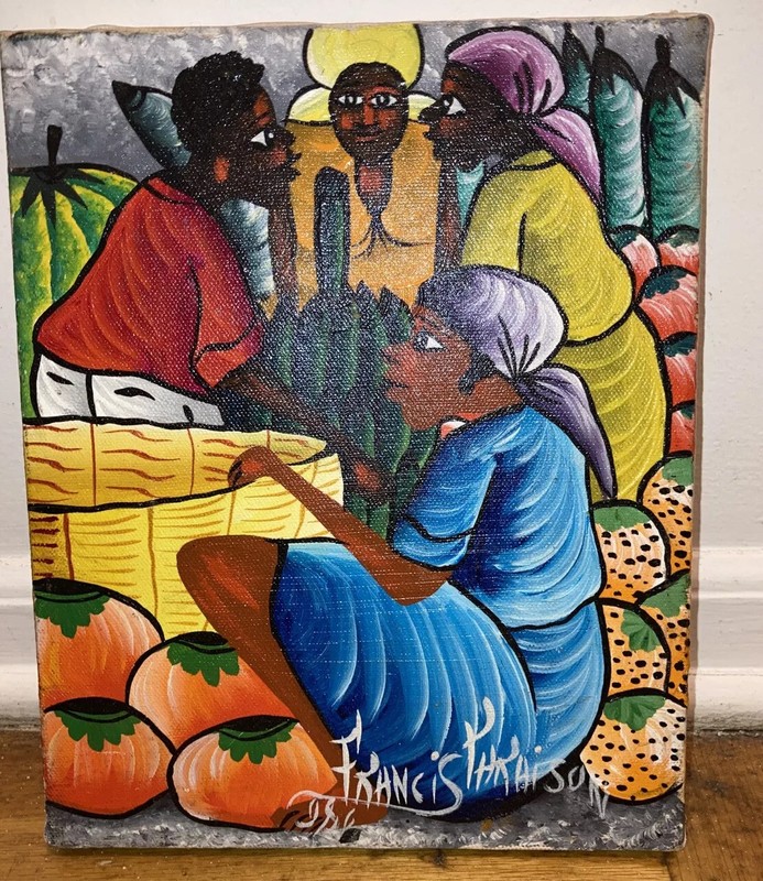 Listed Francis Paraison (Haitian 1958-2003) Native Woman At Market Oil Painting