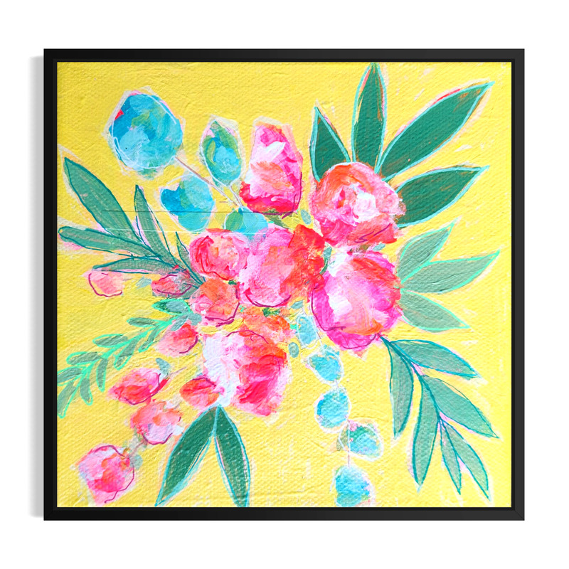 Original Abstract Floral Painting 6×6 Acrylic Yellow Botanical Bright Wall Art